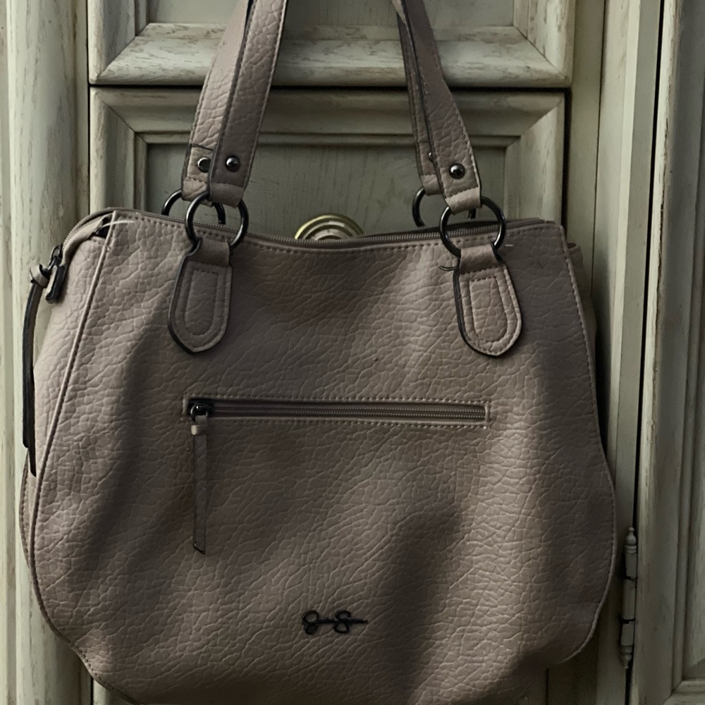 Jessica Simpson Tan Shoulder Bag with Structured Shape and Metal Accents